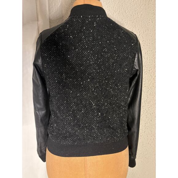 Love Culture Black Wool Moto Jacket Faux Leather S Wednesday Dark Academia Biker - Picture 2 of 13